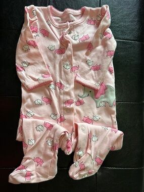 Child Of Mine by Carters Pink Elephant Print Baby Footed Sleeper 0-3mos